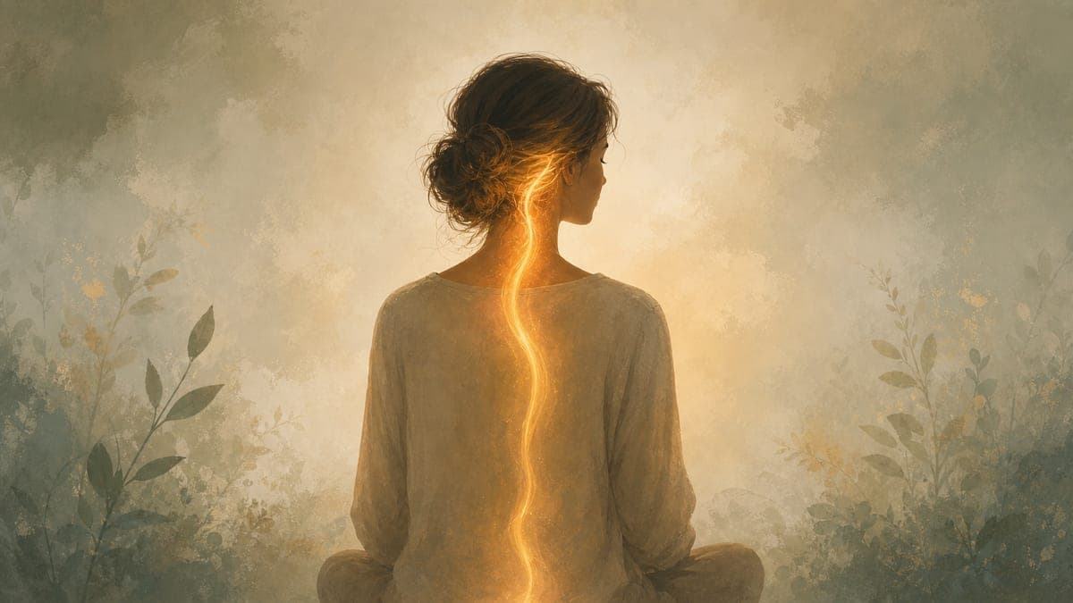 A soft abstract of interconnected warm-lit pathways, a calm nervous-system motif representing how childhood trauma is stored in the body